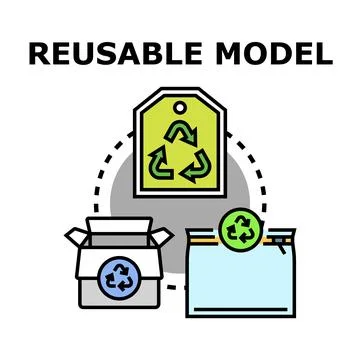 Reusable model implementing sustainable packaging and recycling process Stock Illustration