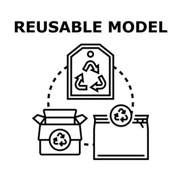 Reusable model implementing sustainable packaging and recycling process Stock Illustration