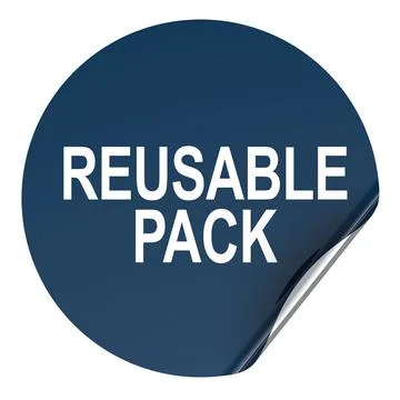 Reusable Pack sticker with peeled corner. 3D rendering Stock Illustration