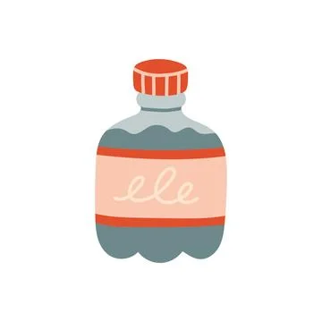 Reusable plastic beverage water bottle with red cap vector illustration. Flat Stock Illustration
