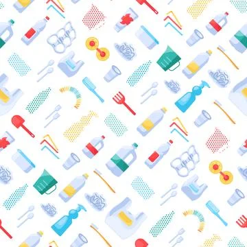 Reusable Polyethylene Waste Items Seamless Pattern Stock Illustration