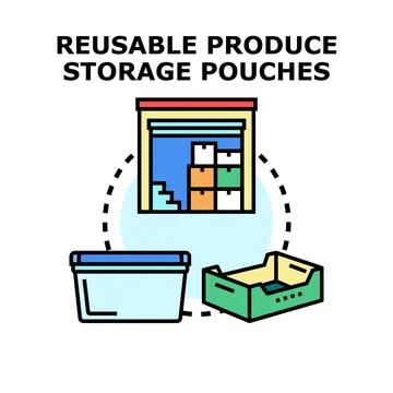 Reusable produce storage container and market basket Stock Illustration