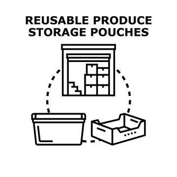 Reusable produce storage container and market basket 스톡 일러스트