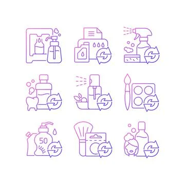 Reusable products gradient linear vector icons set 스톡 일러스트