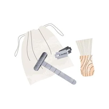 Reusable razor, shaving machine, replaceable blades. Zero waste bathroom Stock Illustration