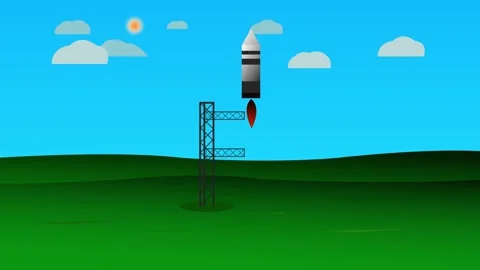 Reusable rocket return to launch point and showing advance rocket technology Stock Footage 295587752