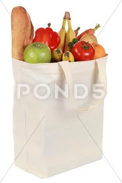 Reusable shopping bag filled with vegetables and fruits Stock Photos