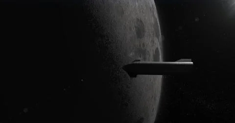 Reusable spaceship rocket approaching moon, space colonization concept 스톡 일러스트