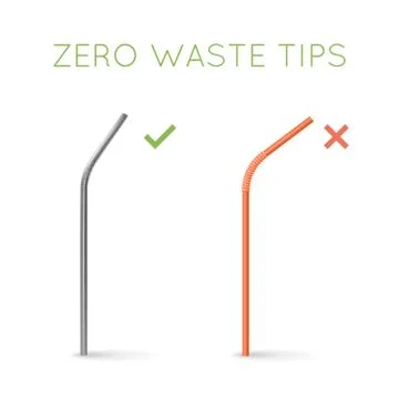 Reusable steel drinking straw instead of plastic straw. Stock Illustration