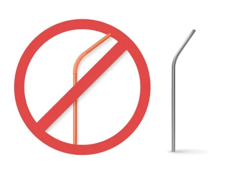 Reusable steel drinking straw instead of plastic straw. Stock Illustration