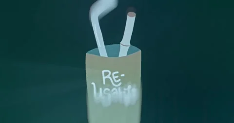 Reusable text on a glass with straws Stock Footage 310844687