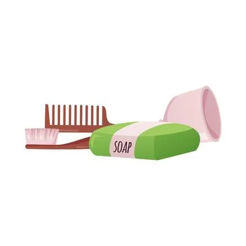 Reusable toothbrush, comb, soap and women's days guard flat vector, hygiene イラスト素材