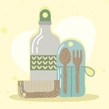 Reusable utensils and bottle Stock Illustration