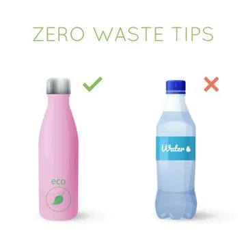 Reusable water bottle instead of plastic bottle Stock Illustration