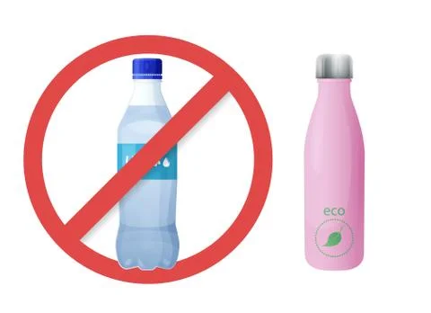 Reusable water bottle instead of plastic bottle Stock Illustration