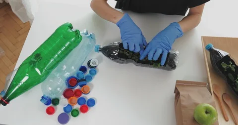 Reuse plastic bottle to seeding plant. Recycling plastic concept. Stock Footage 129727157