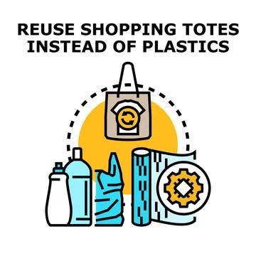 Reusing shopping totes addressing plastic waste problem Stock Illustration