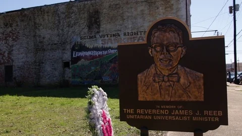 Rev. James Reeb Memorial Sliding Shot | Selma, Alabama Stock Footage 76447778