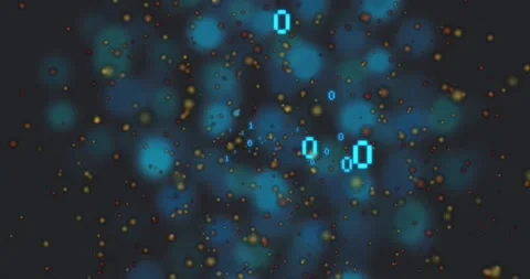 On reveal cyan binary cluster flickering, shifting, bokeh pulsing, dots Stock Footage 328446568