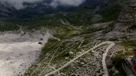 Reveal drone shot of hiking path in italian dolomites. Stock Footage 224542077