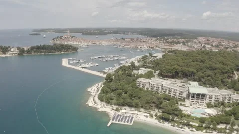Reveal Drone View of Rovinj Old Town and Adriatic Coast, Croatia Stock Footage 344039771