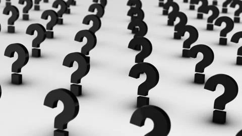 Reveal of Hundreds of Black 3D Question Marks on White Floor with Shadow. Stock Footage 342306491