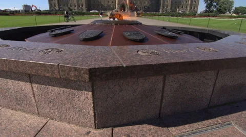 Reveal of Parliament from the Centennial Flame, Ottawa, Canada Stock Footage