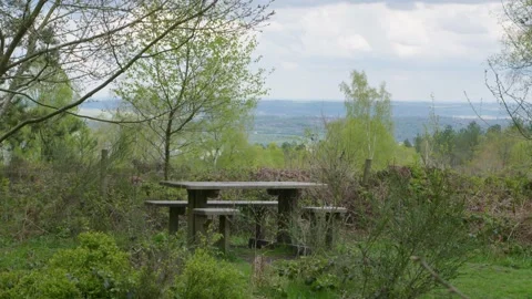 Reveal Of Picnic Table Alone Without Any Tourists Due To Restrictions Stock Footage 156850377