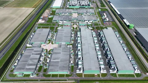 Reveal shot of a large data center complex in Europe Stock Footage 334949577