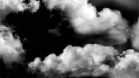 Reveal through clouds concept, Fly through clouds animation on black background Video stock 229118654
