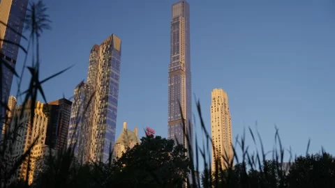Reveal View of NYC New York Manhattan Buildings from Central Park Essex House Видео 240240297
