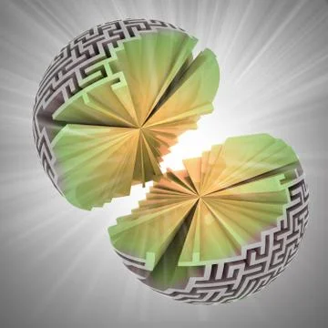 Revealed core of labyrinth sphere with flare illustration Stock Illustration