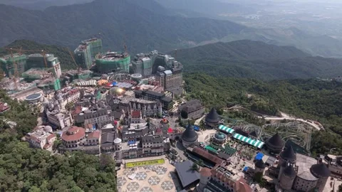 Revealing aerial drone view of Ba Na Hills SunWorld resort in Vietnam Stock Footage 339227481