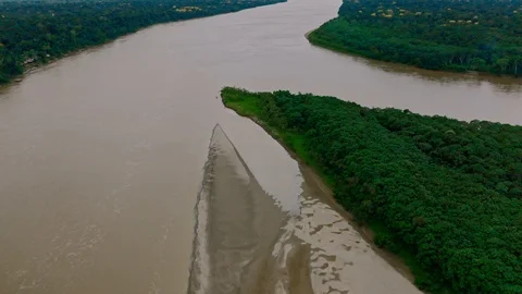 Revealing Amazon river fork above Rainforest Jungle islands Stock Footage 115835068