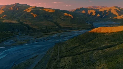Revealing dry river bed in Colca Canyon, Peru during Sunset Stock Footage 115368402