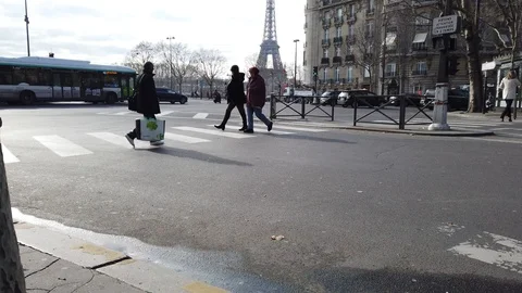 Revealing the Eiffel Tower as it Looms over the Parisian Streets Stock Footage 104254201