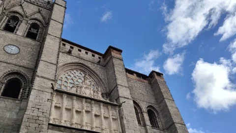 Revealing the gothic facade of avila cathedral Stock Footage 340326568