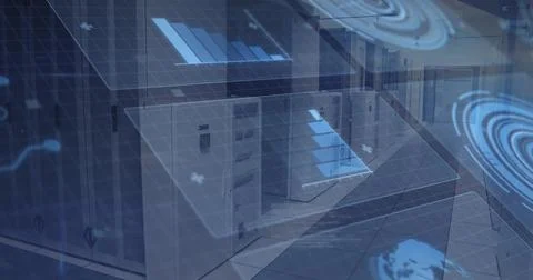 Revealing open server cabinet exposing racks in data center server room, with Foto stock