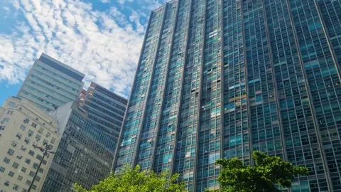 Revealing shot of the impressive Edifício Avenida Central in Rio de Janeiro Stock Footage 335347375