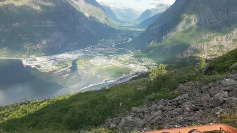 Revealing shot showing old mining equipment high up on the mountain Stock Footage 247003635