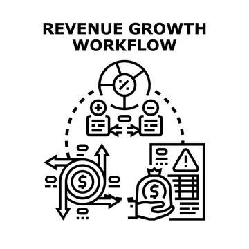 Revenue growth workflow optimizing business strategy process Illustrazione stock
