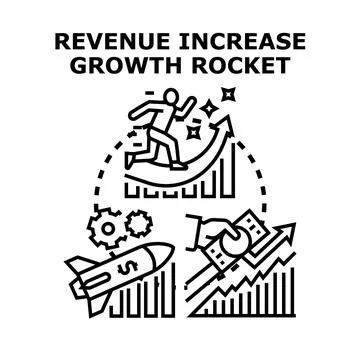 Revenue increase growth rocket launch strategy Illustrazione stock