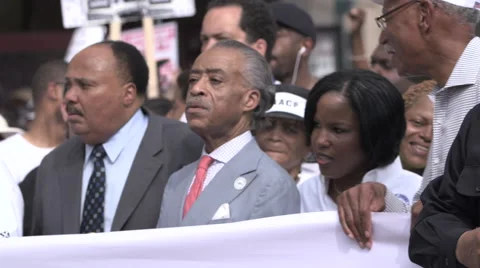 Reverend Jesse Jackson and Reverend Al Sharpton at a protest in Detroit Stock Footage