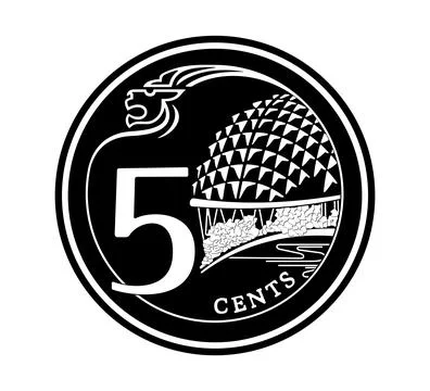 Reverse of 5 cents 20132019 years, Singapore. Stock Illustration