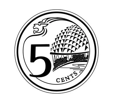 Reverse of 5 cents 20132019 years, Singapore. Stock Illustration