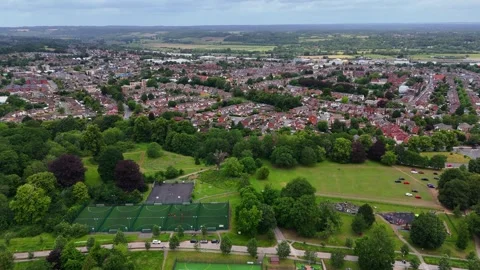 Reverse aerial drone view of Prospect Park Reading, showcasing sports fields Video stock 337006740