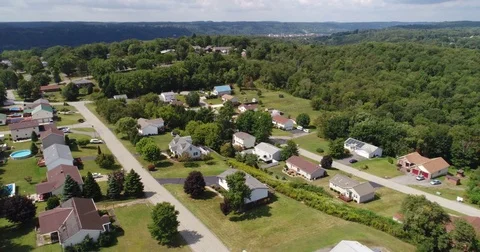 Reverse Aerial Establishing Shot Pennsylvania Neighborhood Stock Footage