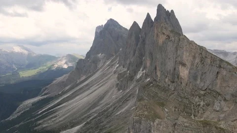 Reverse Aerial Flying Next To Seceda Ridge, Dolomites Mountains, Italy Stock Footage 144066227