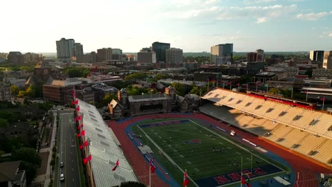 Reverse Aerial Sunset Shot of Franklin Field and the University o.. Video stock 253833649