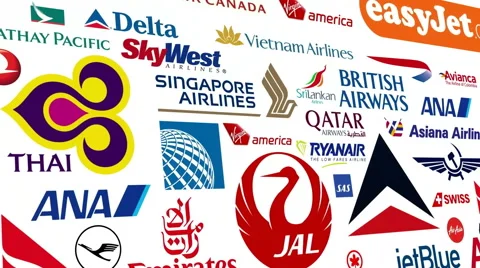 *REVERSE* Airline Brands Logo Loop Video stock 49283924